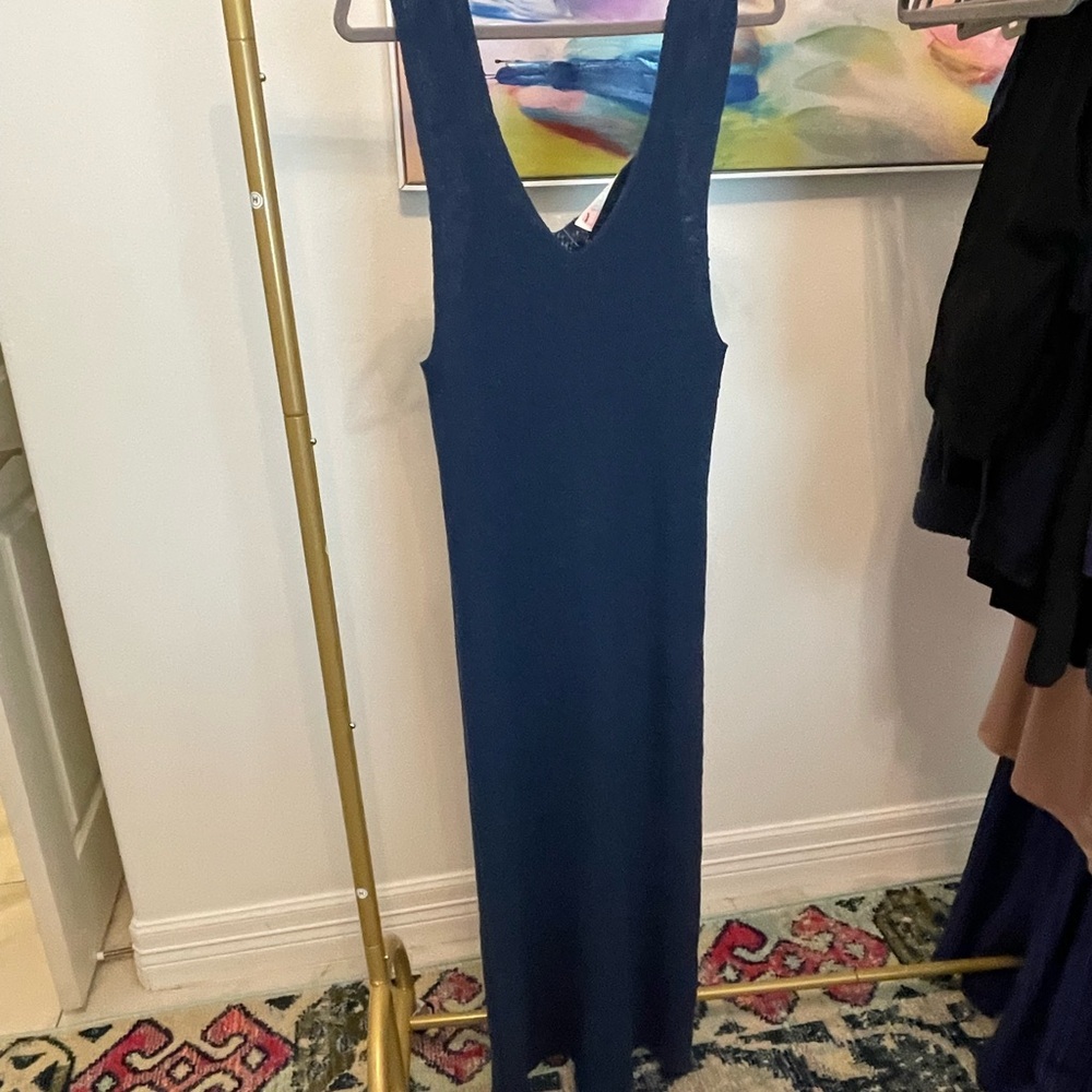 Free People Beach Deep Blue Backless Dress Knit spring summer casual Large